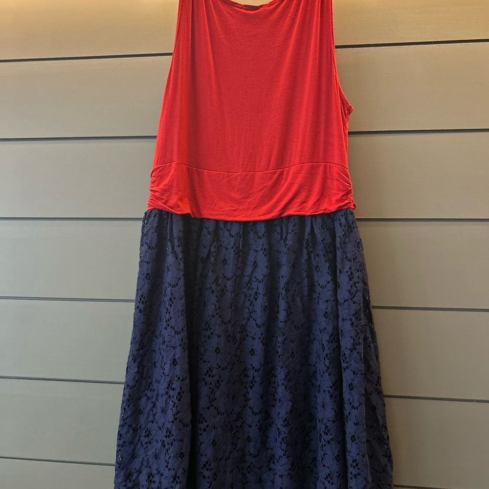 Maitai Red Pleated Top and Navy Lace Mini Dress, Size 2X - Picture 7 of 9